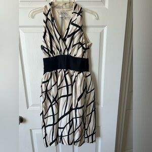 Evan Picone Black and Cream Geometric Midi Dress
